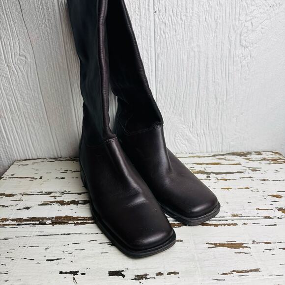 Naturalizer Vintage Brown Leather Square Toe Boots Pull On Women's Sz 4.5 Brazil - Picture 8 of 9